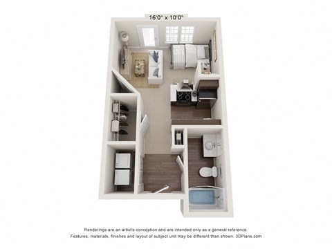Floor plan for studio, 1 bath, 458 sqft